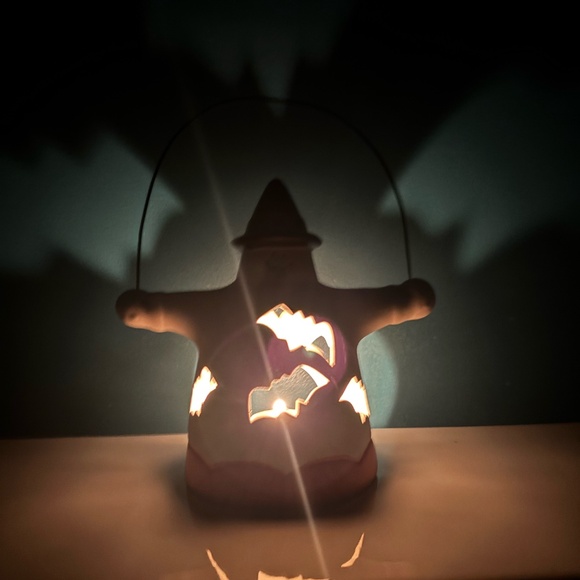 Ghost With Bat Cutouts Tea Light Candle Holder Lantern - Picture 7 of 7